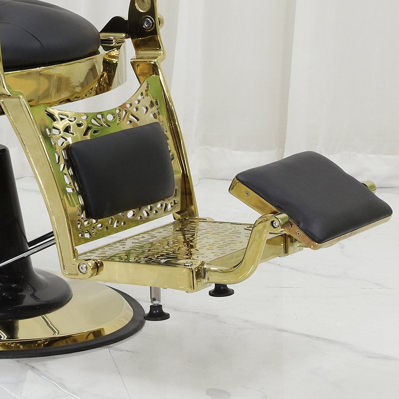Modern Styling Salon Equipment Black And Gold Recline Vintage Hydraulic Cylinder Barber Chair