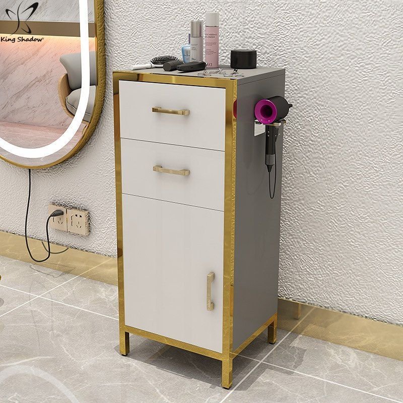 Kingshadow Hair Beauty Tool Fashionable Stainless Steel Lockable Gold Trolley Cart Beauty Salon Trolley