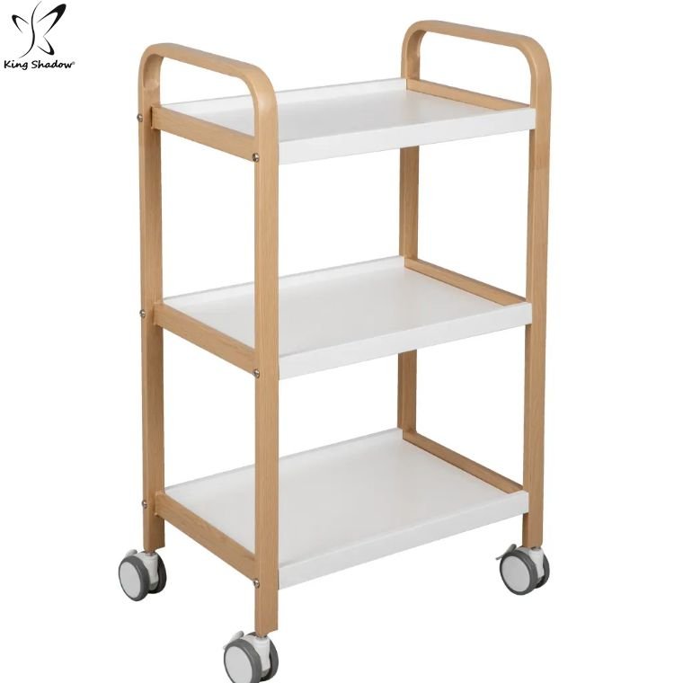 Kingshadow Hair Beauty Tool Fashionable Stainless Steel Lockable Gold Trolley Cart Beauty Salon Trolley