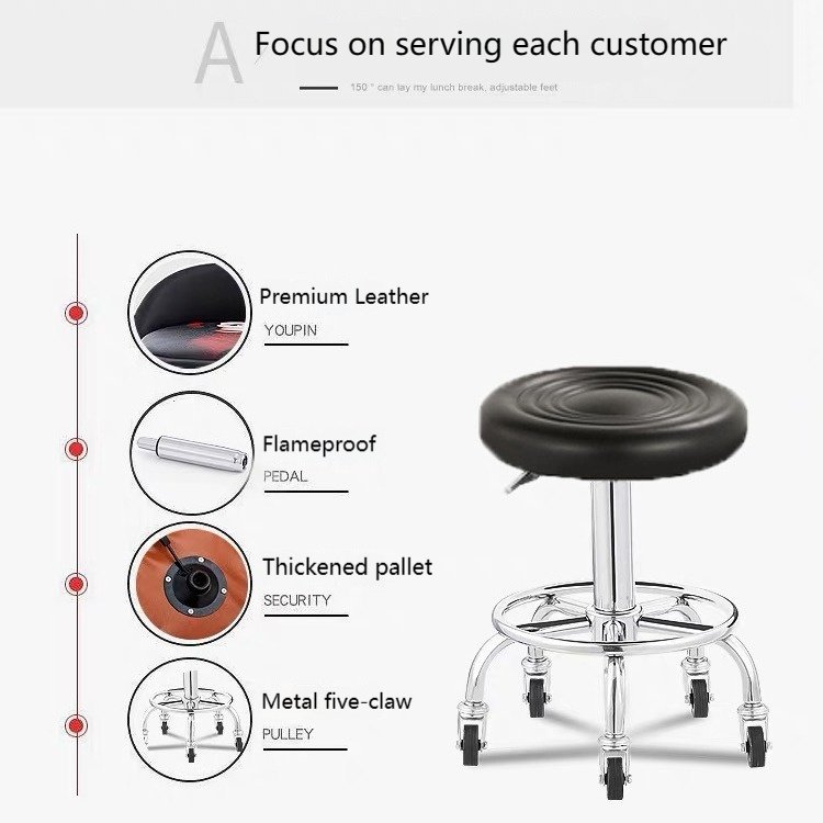 Swivel Beauty Stool for Hair Salon Nail Bar Chair with Large Work Space Metal Pulley for School Bedroom Hotel Use