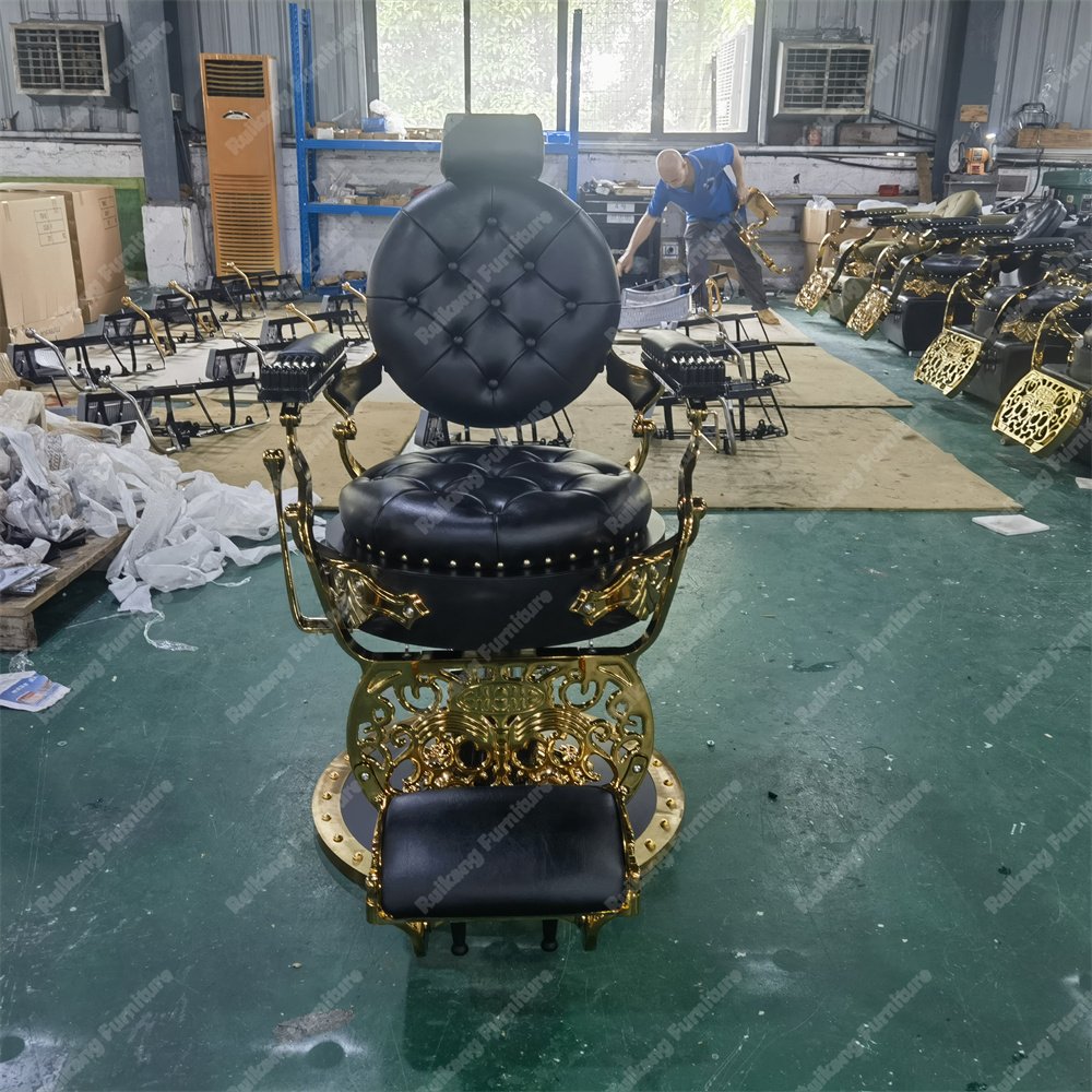 Professional vintage hairdressing saloon salon furniture durable barbershop brown white gold green grey washing barber chair