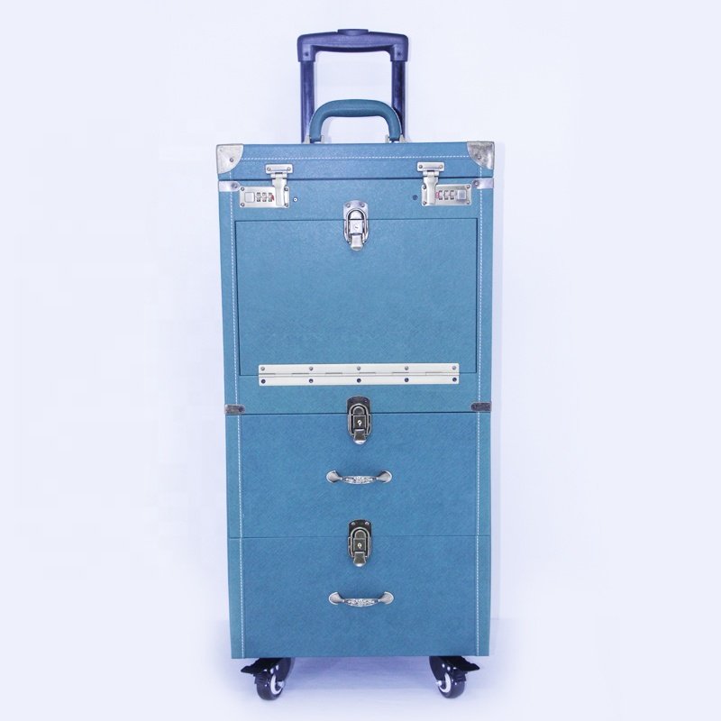 Pro salon hairdressing trolleys hairdresser hair tool organizer storage makeup train case beauty box with trolley for stylist