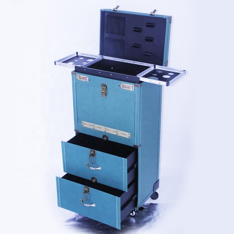 Pro salon hairdressing trolleys hairdresser hair tool organizer storage makeup train case beauty box with trolley for stylist