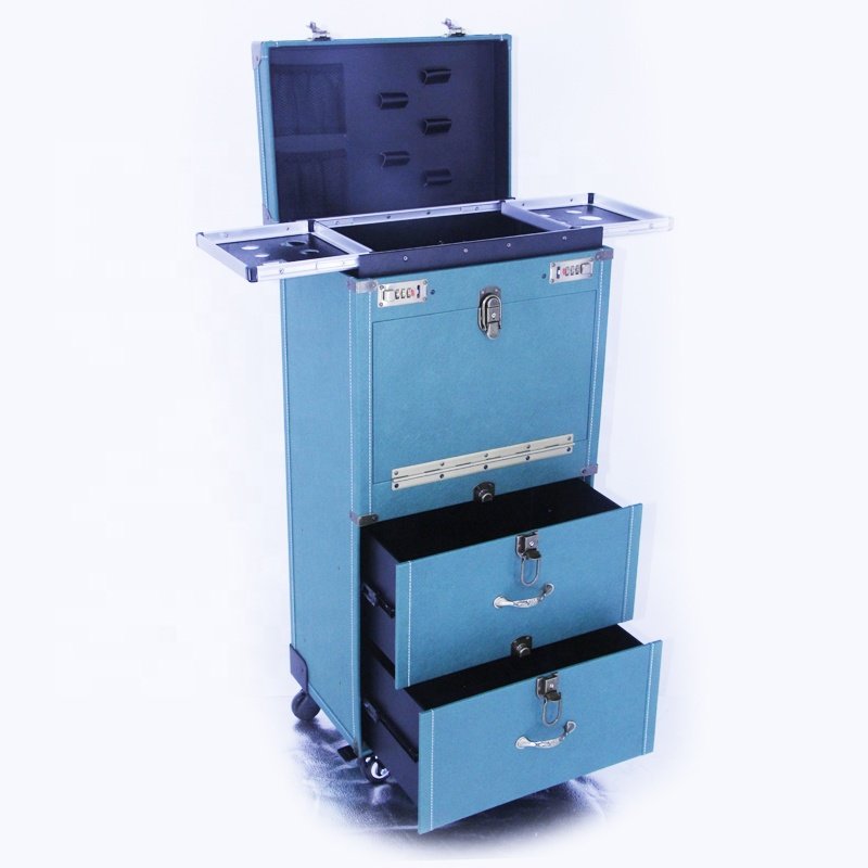 Pro salon hairdressing trolleys hairdresser hair tool organizer storage makeup train case beauty box with trolley for stylist