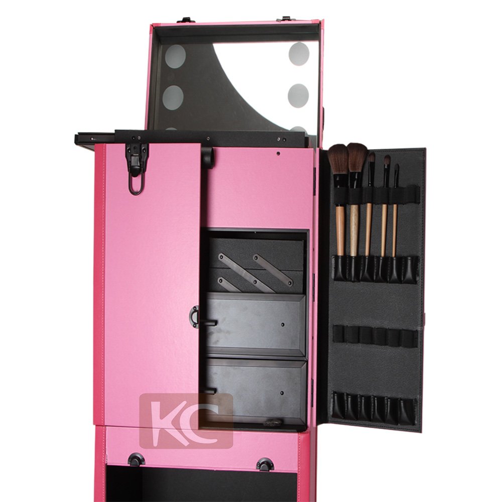 KONCAI FAMA factory Large capacity aluminum rolling trolley travel makeup case hair salon equipment cosmetic bag case