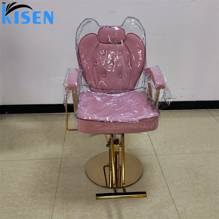 Kisen salon furniture manufacturer equipment hydraulic gold pump fancy pink white black green styling barber chair with cover