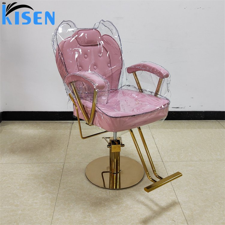 Kisen salon furniture manufacturer equipment hydraulic gold pump fancy pink white black green styling barber chair with cover
