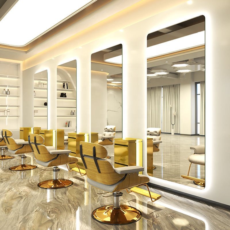 Stainless Steel Styling Stations Mirror Station With LED Metal Barber Salon Furniture