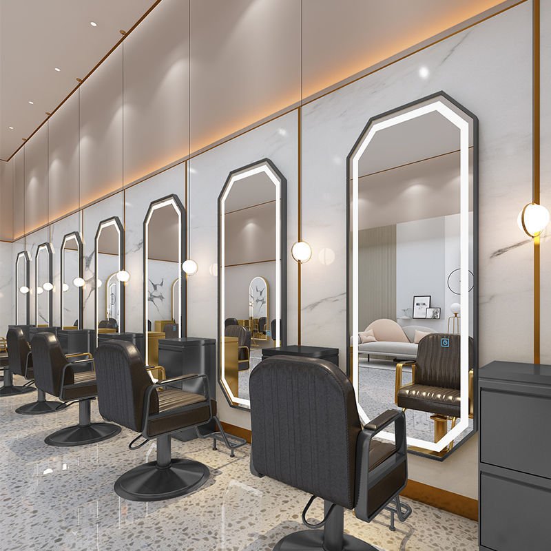 Stainless Steel Styling Stations Mirror Station With LED Metal Barber Salon Furniture
