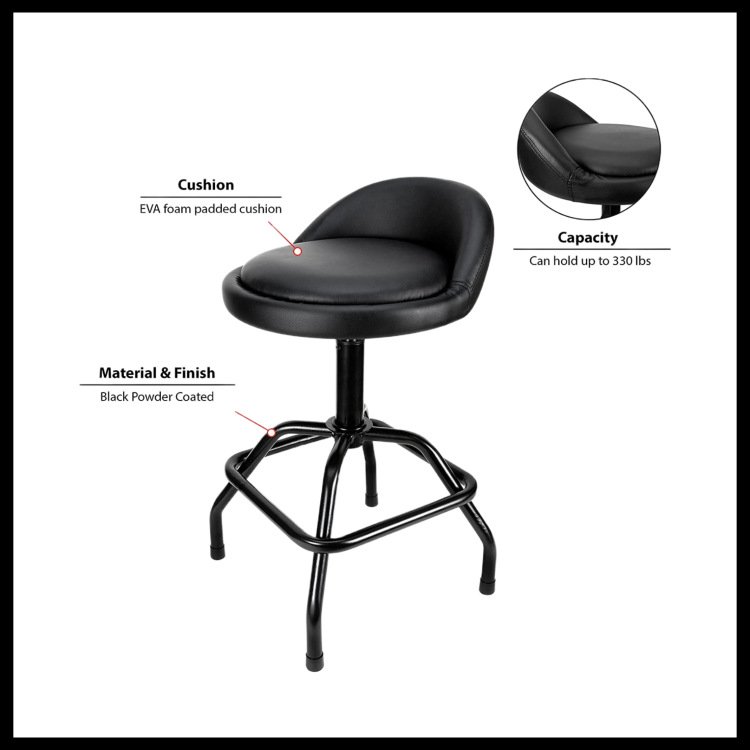 Pneumatic Swivel Luxury Leather Roller Bar Stool Simple And Adjustable Car Repair Work Chair With Back Support