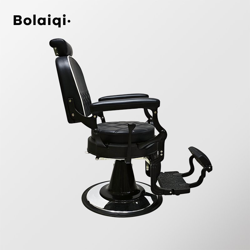 BOLAIQI barber salon shop furniture round seat shaving chair relining backrest black old school barber chair for sale