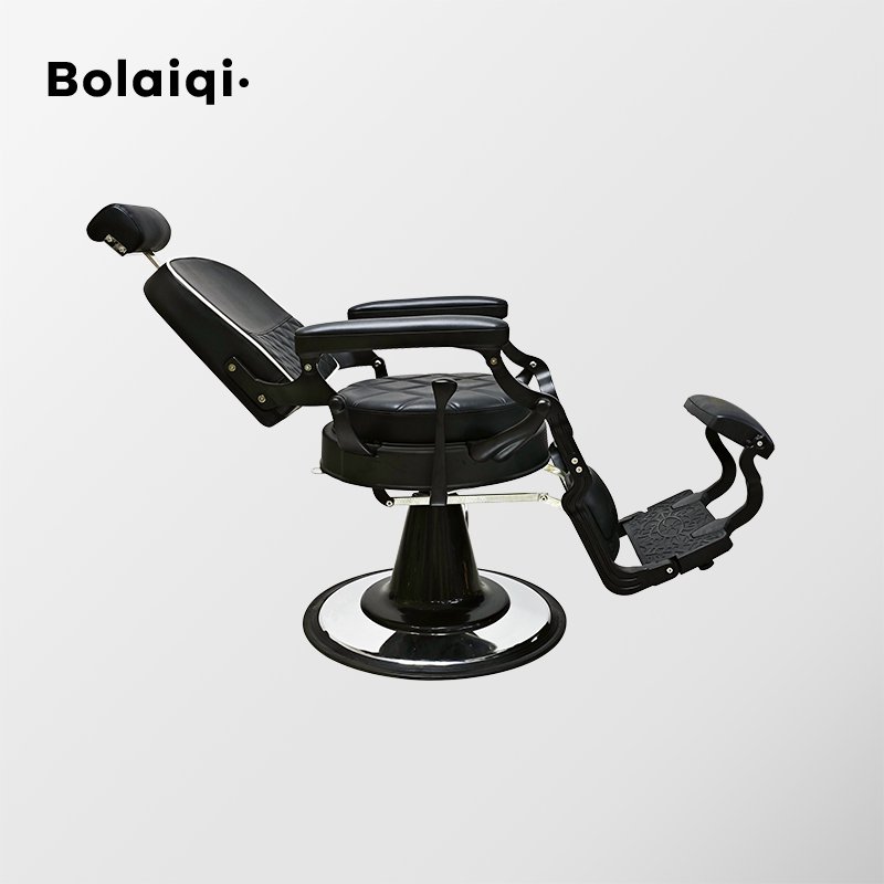 BOLAIQI barber salon shop furniture round seat shaving chair relining backrest black old school barber chair for sale