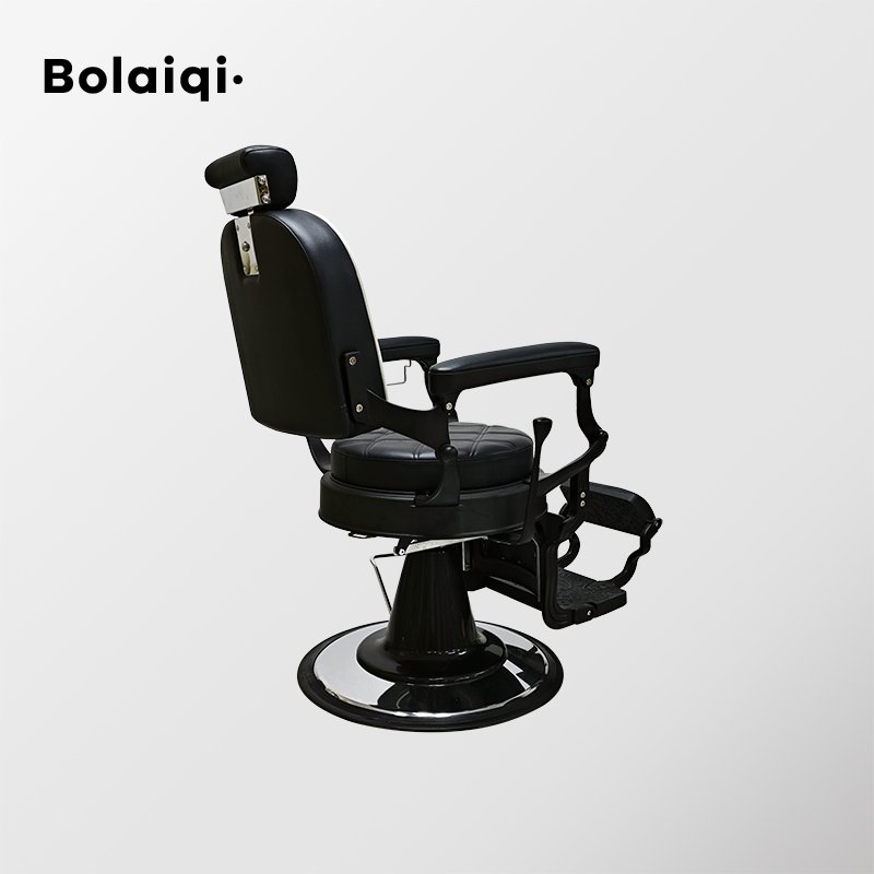BOLAIQI barber salon shop furniture round seat shaving chair relining backrest black old school barber chair for sale