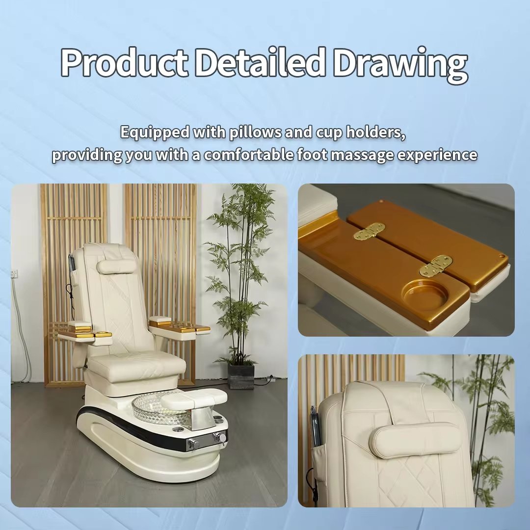 Luxury Beauty Nail Salon Furniture Stainless Steel Modern Pipeless Whirlpool Pedicure Spa Massage Chair