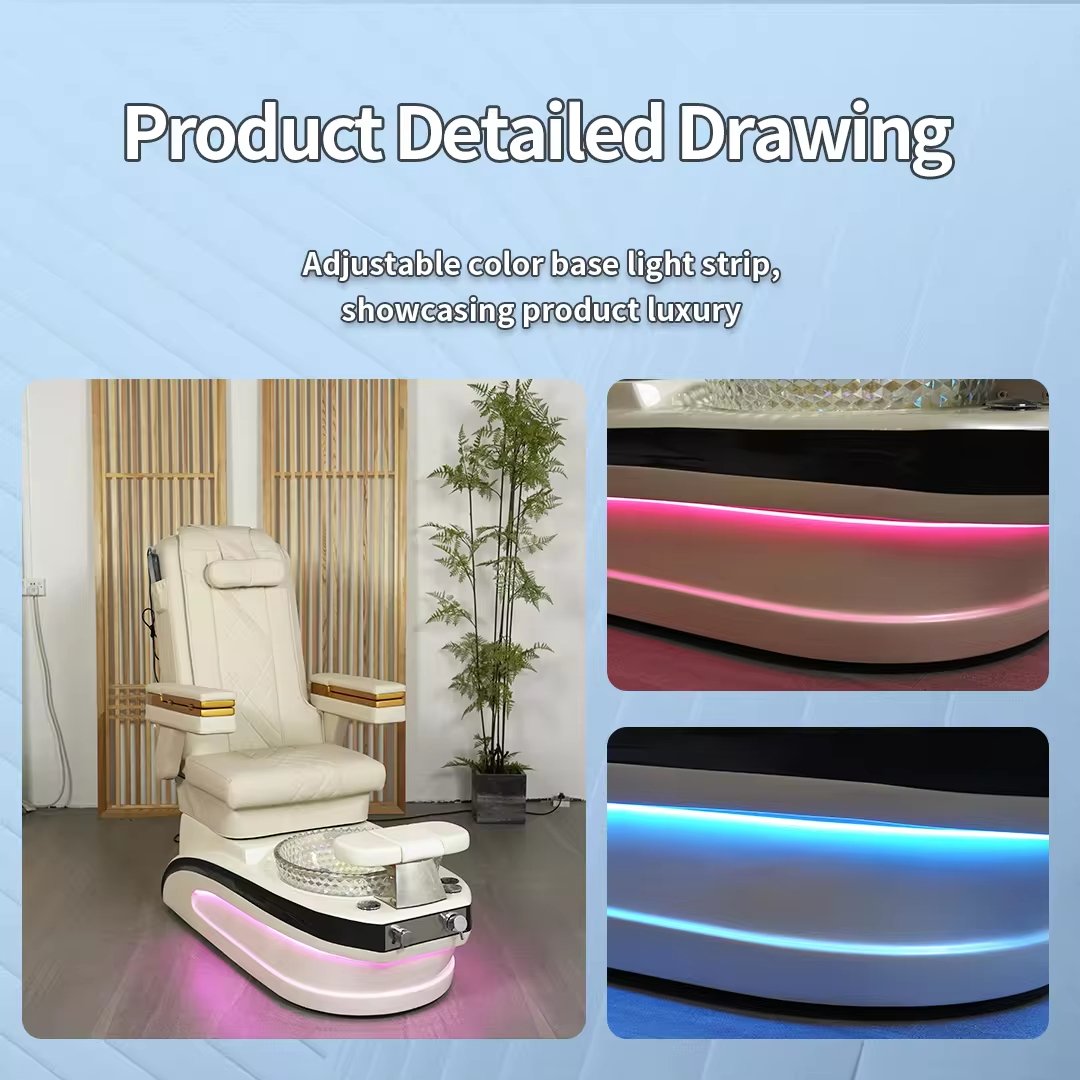 Luxury Beauty Nail Salon Furniture Stainless Steel Modern Pipeless Whirlpool Pedicure Spa Massage Chair