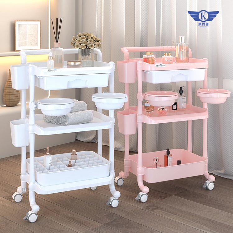 High Quality Hot Selling Beauty salon trolley Factory Wholesale Custom Pink/white Multi-functional Spa Beauty trolley