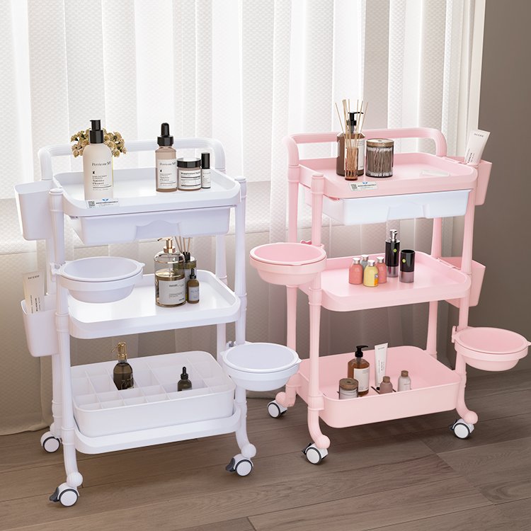 High Quality Hot Selling Beauty salon trolley Factory Wholesale Custom Pink/white Multi-functional Spa Beauty trolley