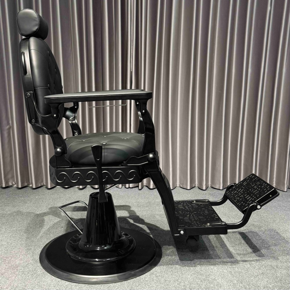 European Heavy-Duty Aluminum Alloy Barber Chair Gold and Black Salon Chair with Styling Belt for Barbershop and Beauty Salons
