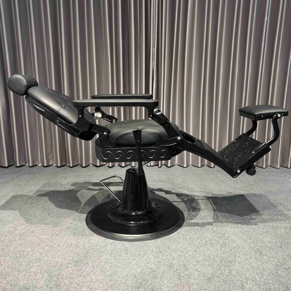 European Heavy-Duty Aluminum Alloy Barber Chair Gold and Black Salon Chair with Styling Belt for Barbershop and Beauty Salons