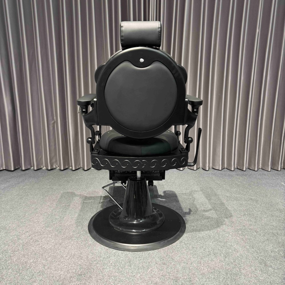 European Heavy-Duty Aluminum Alloy Barber Chair Gold and Black Salon Chair with Styling Belt for Barbershop and Beauty Salons