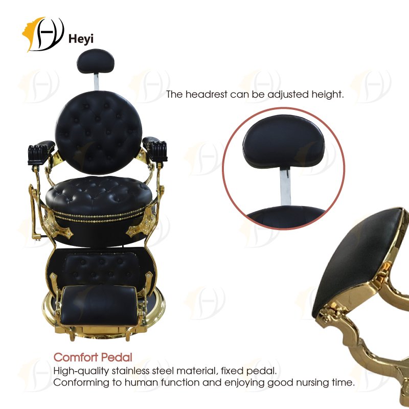 luxury professional portable vintage gold brown hydraulic pump reclining barber shop chair for men