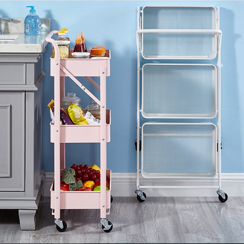Beauty Salon Multifunction Mobile Organizer Shelf 3 Tiers Steel Cart Rolling Hand Foldable Trolley