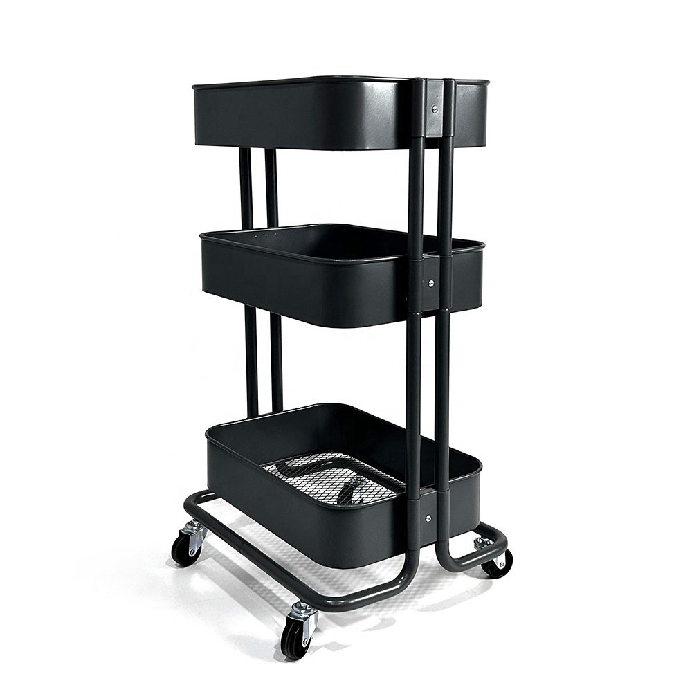 Household Foldable Storage Rack 3 Tier Folding Kitchen Utility Storage Vegetable Trolley Cart Bathroom Storage Trolley