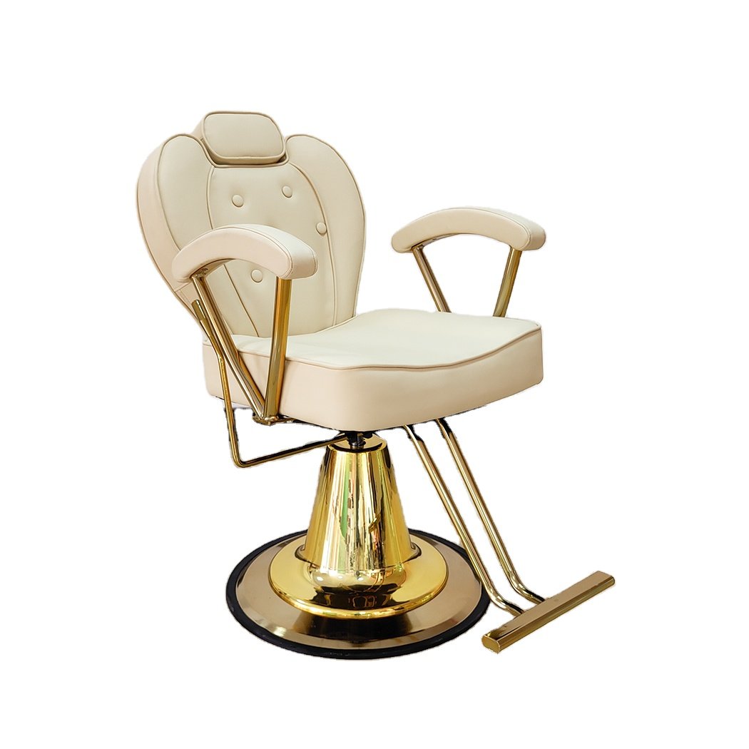 Nordic Retro Design Barbershop Furniture Salon Set Professional Salon Hairdressing Recliner Styling Barber Chair With Gold Base