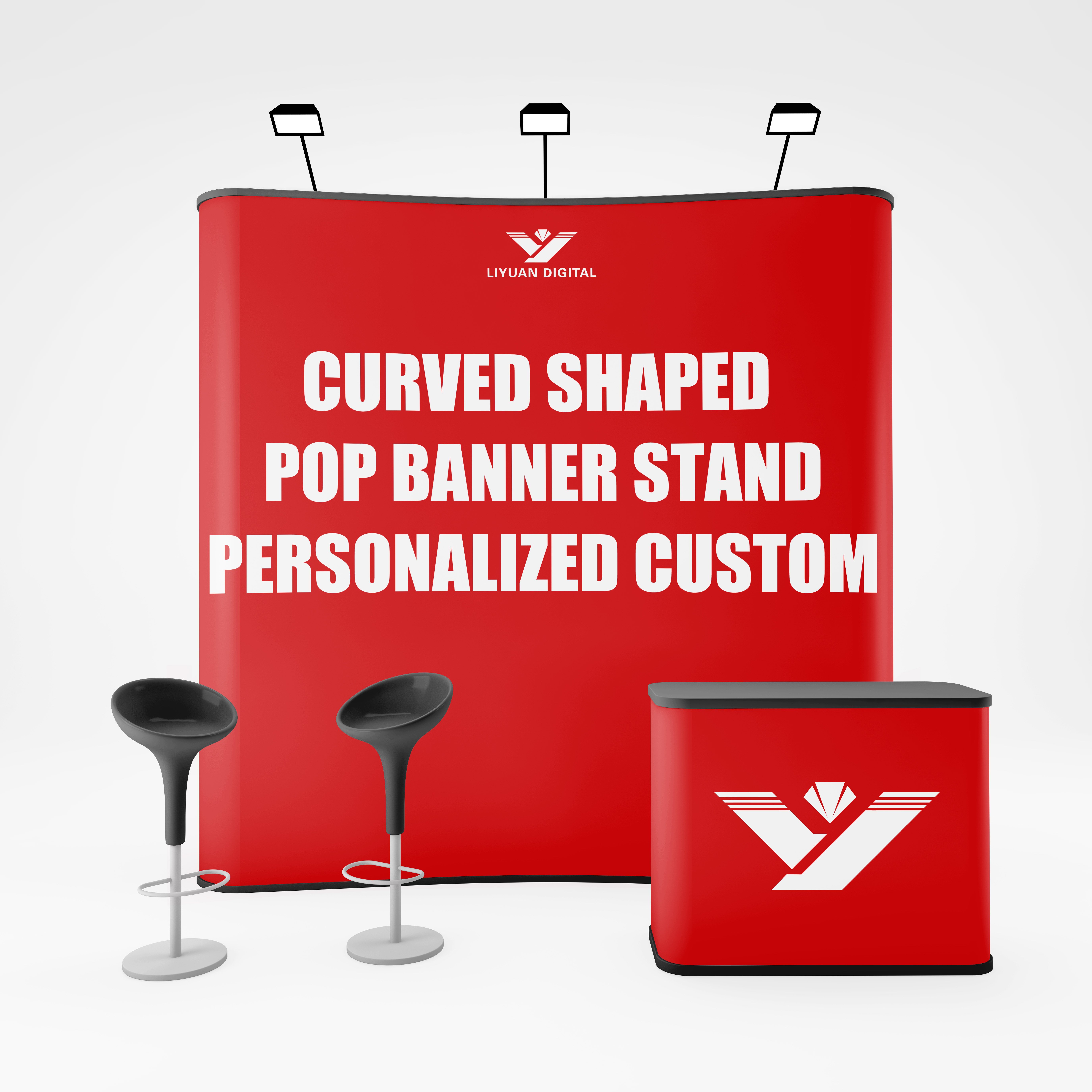 Customized Large Size Curved-Shape Advertising Trade Show 260g Tension Fabric Thermal Transfer Printing Pop Banner Stand