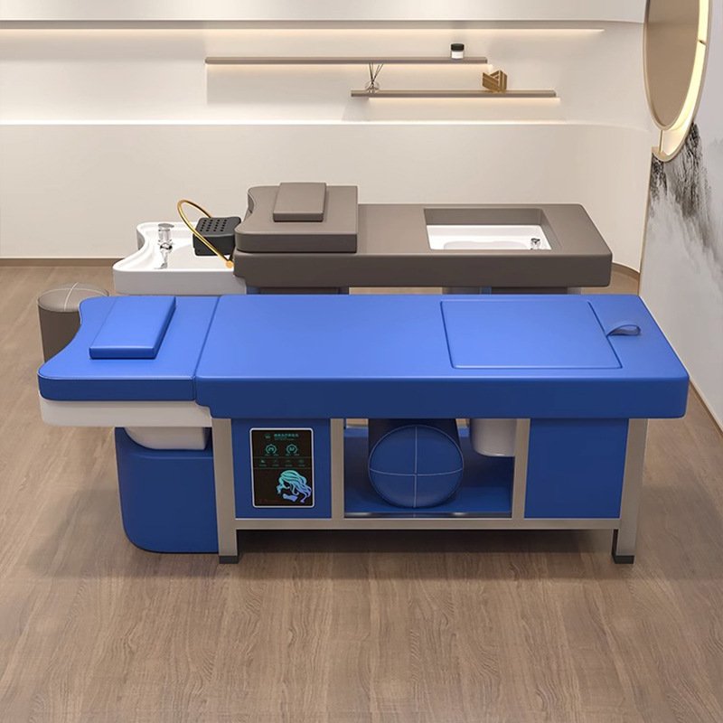 Hot Sale Thai Style Foot Spa Shampoo Bed Multifunction Electric Blue Washing Chair With Sotrage Cabinet