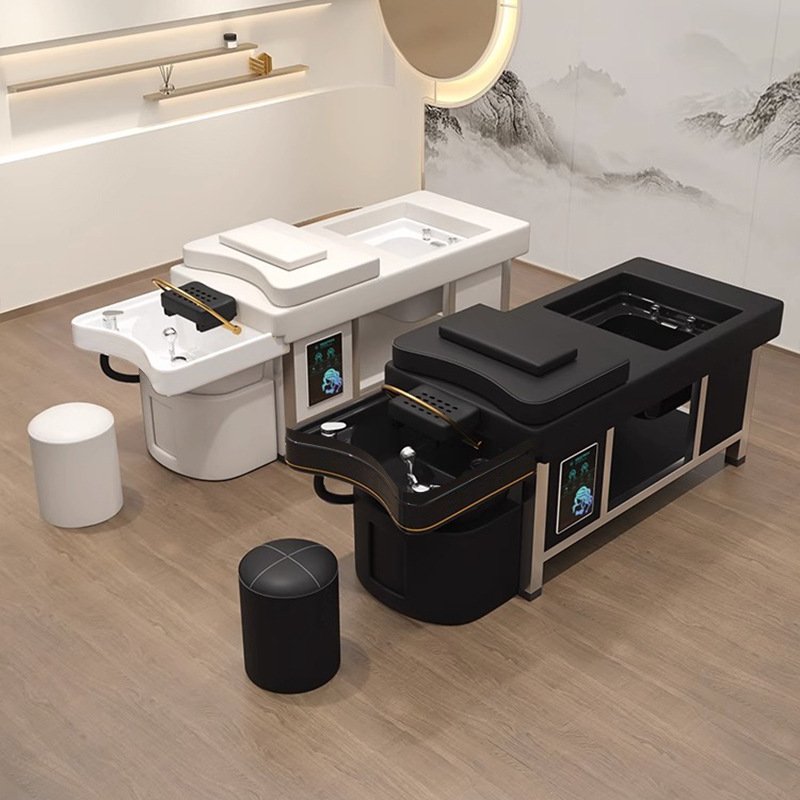 Hot Sale Thai Style Foot Spa Shampoo Bed Multifunction Electric Blue Washing Chair With Sotrage Cabinet