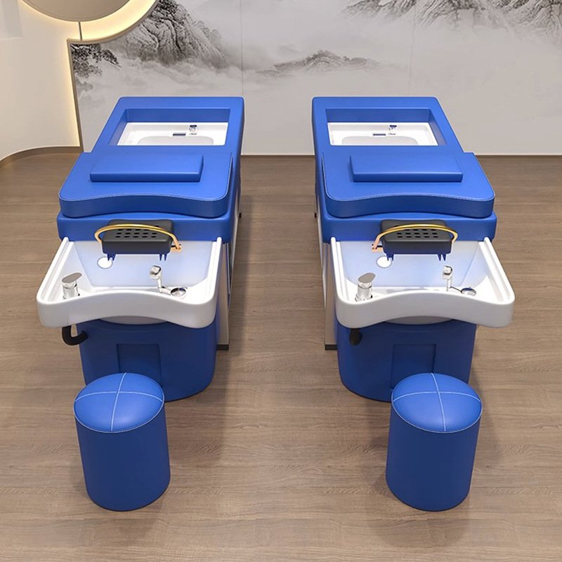 Hot Sale Thai Style Foot Spa Shampoo Bed Multifunction Electric Blue Washing Chair With Sotrage Cabinet