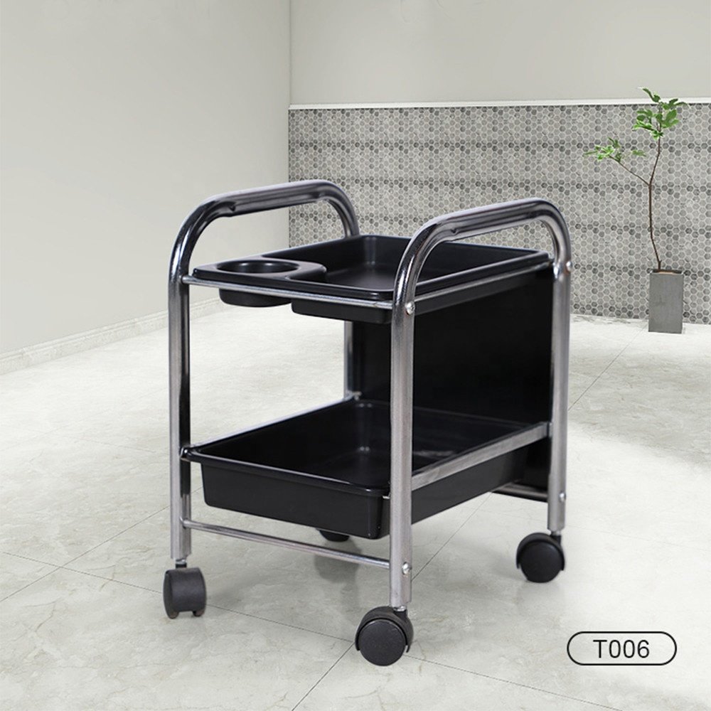 Beauty Spa Salon Equipment Furniture Plastic Black Pedicure Cart Nail Trolley with Wheels