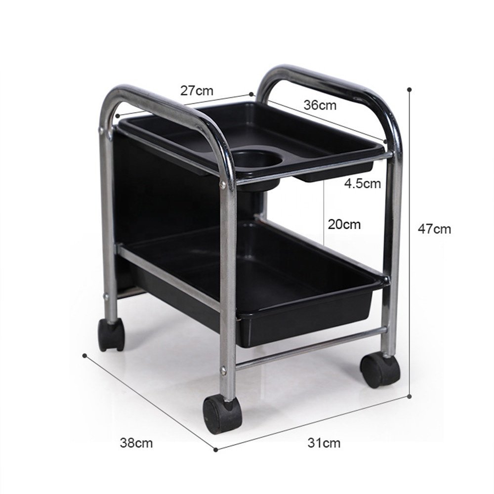 Beauty Spa Salon Equipment Furniture Plastic Black Pedicure Cart Nail Trolley with Wheels