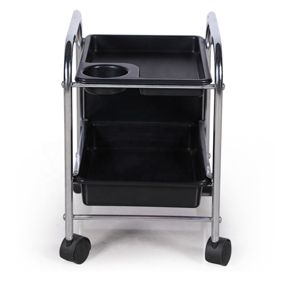 Beauty Spa Salon Equipment Furniture Plastic Black Pedicure Cart Nail Trolley with Wheels