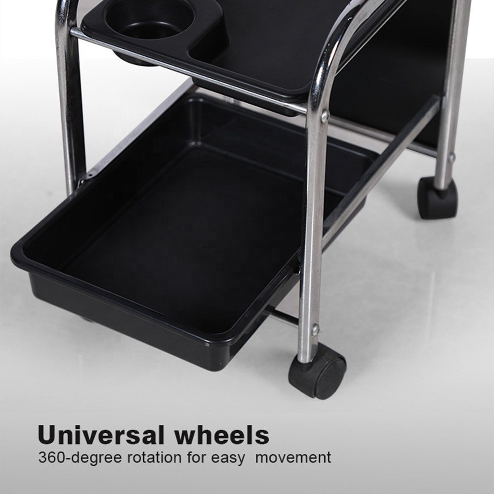 Beauty Spa Salon Equipment Furniture Plastic Black Pedicure Cart Nail Trolley with Wheels