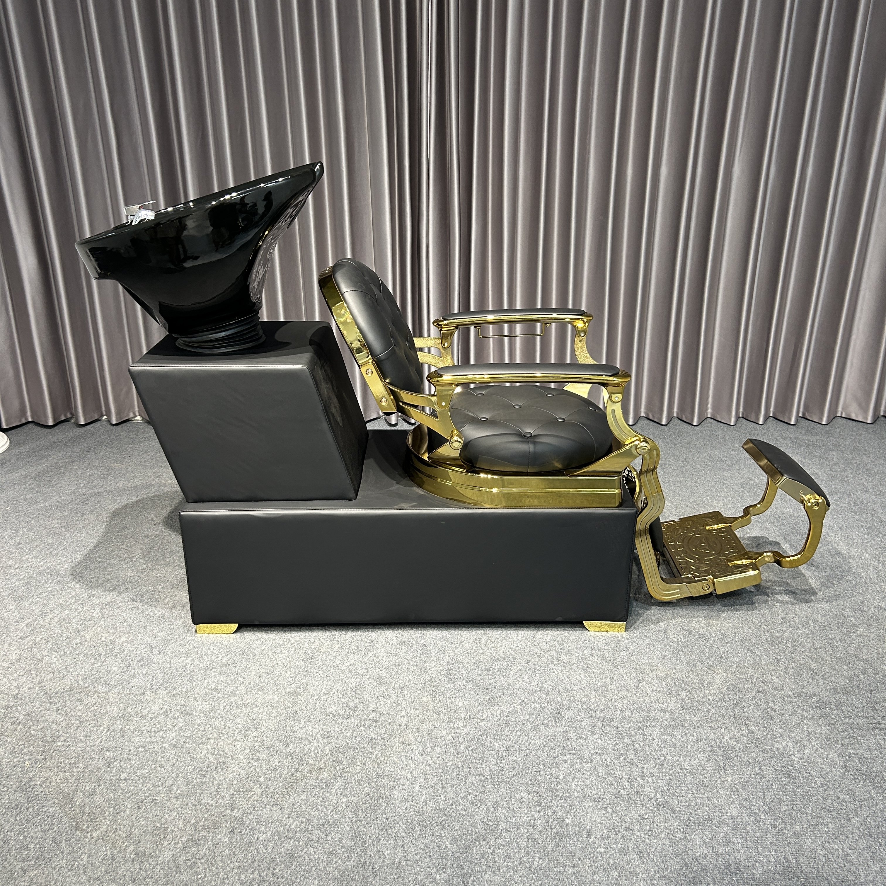 Modern Luxury Hair Salon Barber Chair with Bowl for Men PU Leather Spa Furniture for Barbershop
