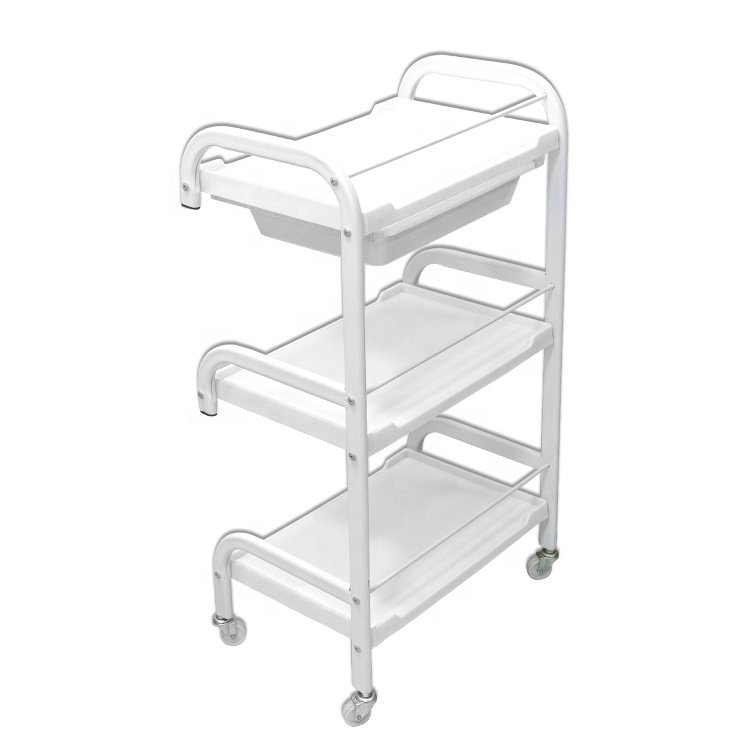 White plastic salon trolley barber trolley hairdressing facial spa rolling trolley