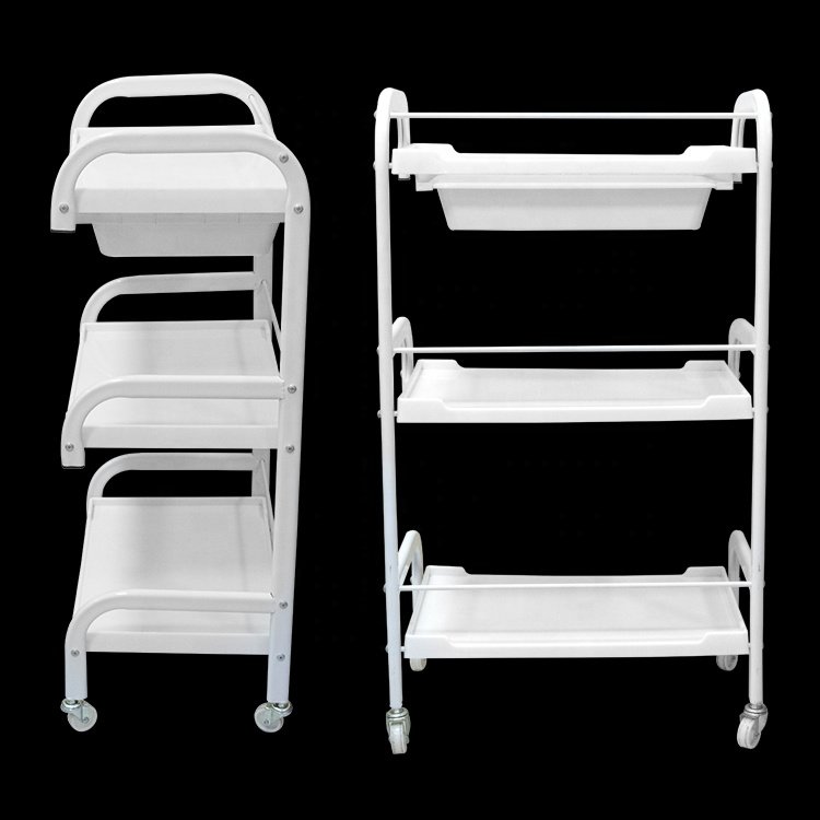 White plastic salon trolley barber trolley hairdressing facial spa rolling trolley