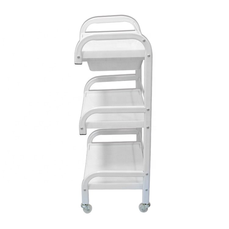 White plastic salon trolley barber trolley hairdressing facial spa rolling trolley