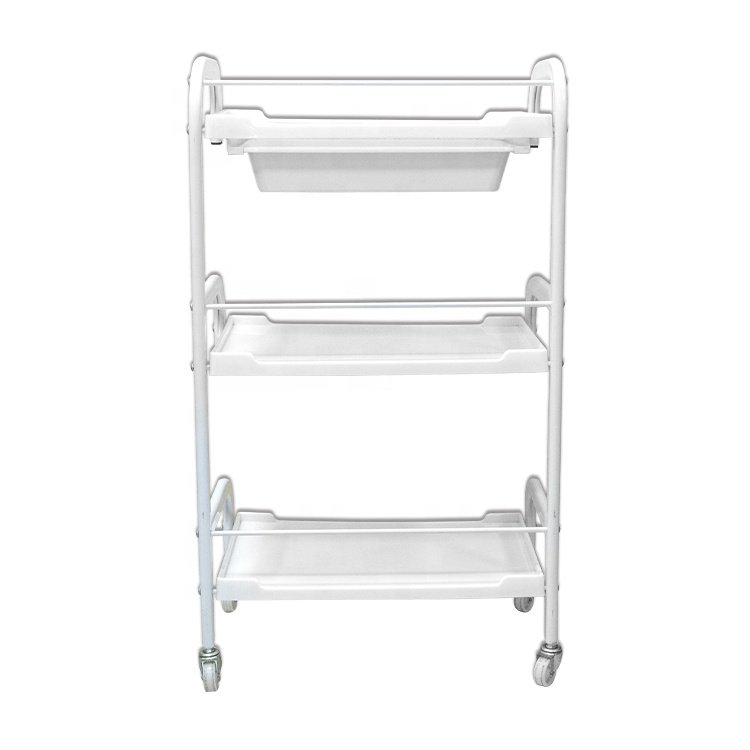White plastic salon trolley barber trolley hairdressing facial spa rolling trolley
