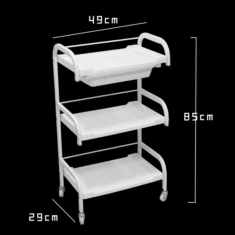 White plastic salon trolley barber trolley hairdressing facial spa rolling trolley