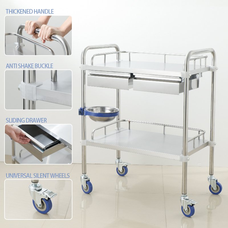 Medical Cart Stainless Steel Treatment Cart Hospital Storage Rack Small Cart Beauty Salon Medical Mobile Trolley Storage