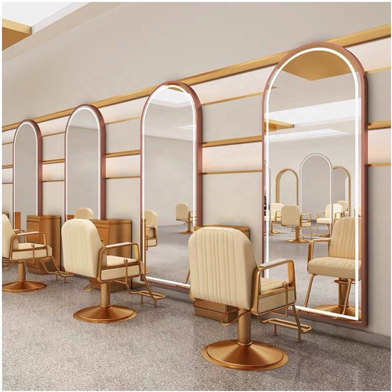MS088 Hot sale gold shape barber shop furniture wall decoration luminous bipolar mirror