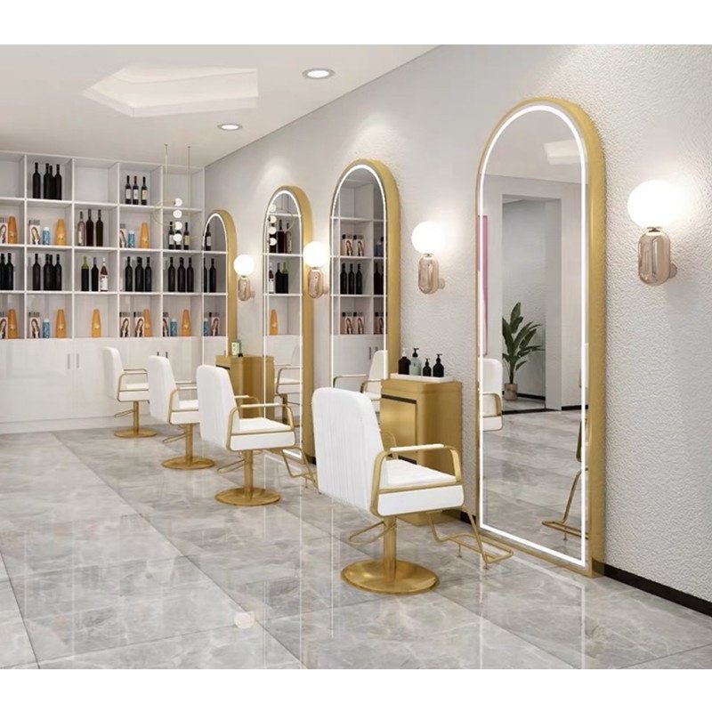 MS088 Hot sale gold shape barber shop furniture wall decoration luminous bipolar mirror