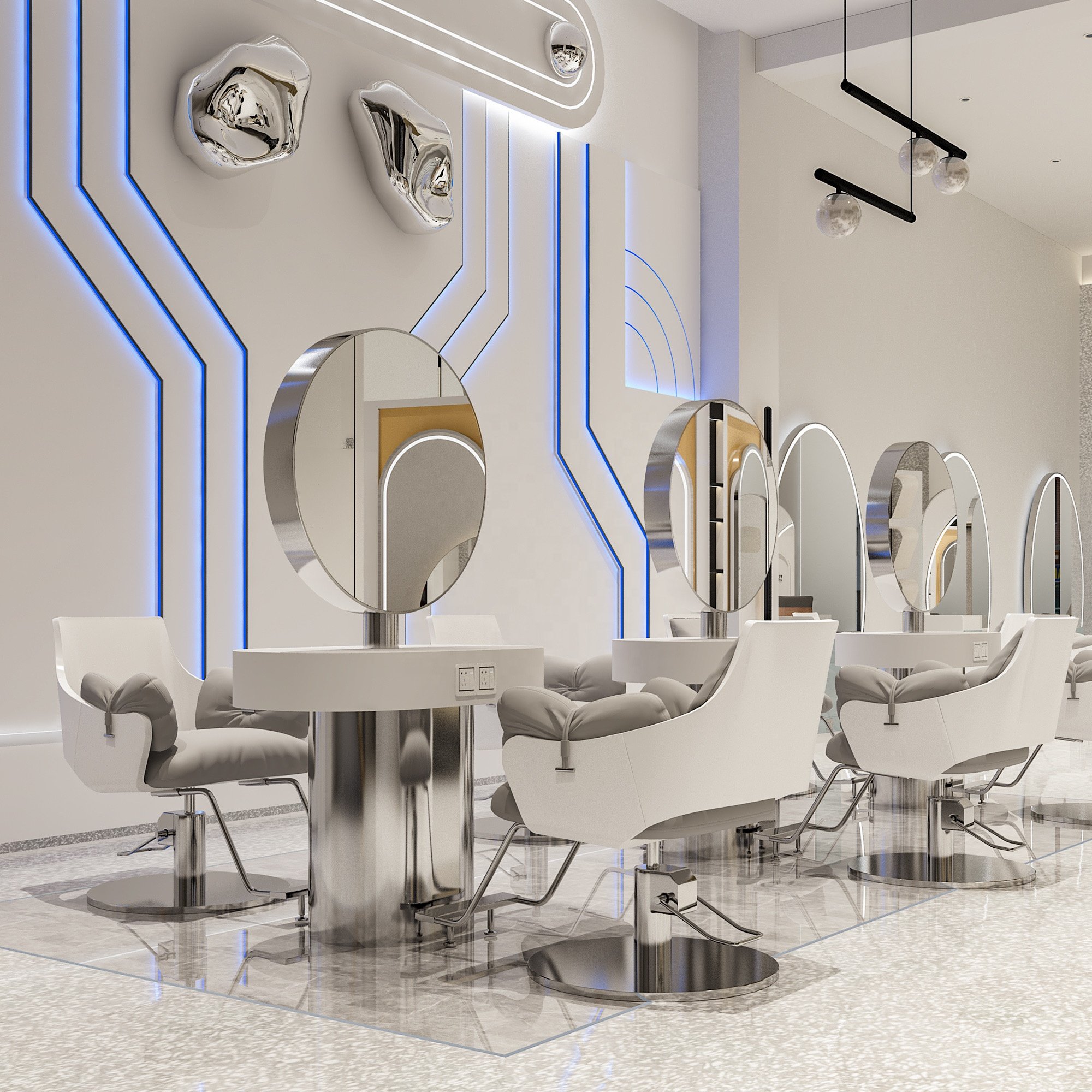 Luxury Light LED Mirror Cabinet Hair Beauty Salon Furniture Barber Station barber chairs double side mirror Station