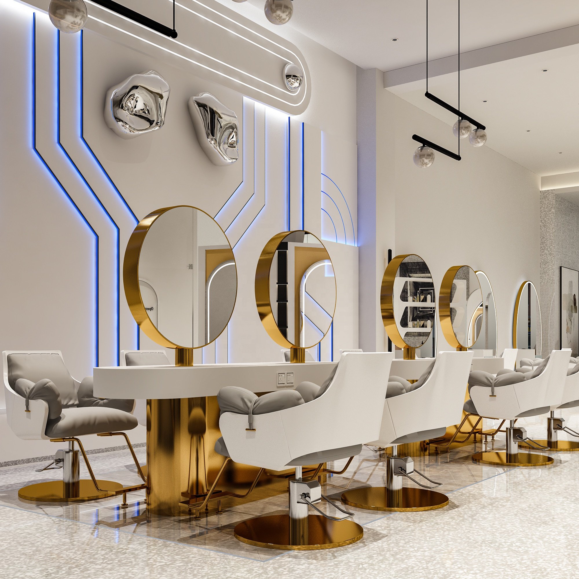 Luxury Light LED Mirror Cabinet Hair Beauty Salon Furniture Barber Station barber chairs double side mirror Station