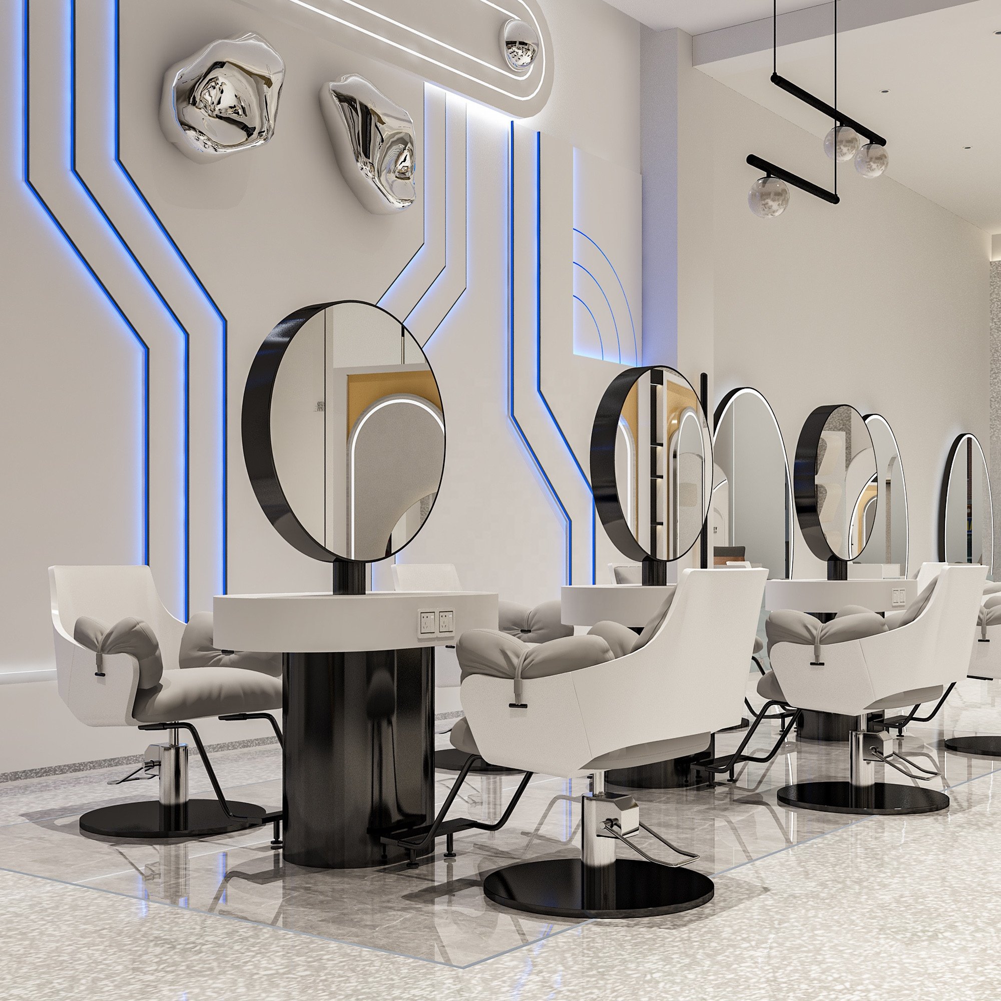 Luxury Light LED Mirror Cabinet Hair Beauty Salon Furniture Barber Station barber chairs double side mirror Station
