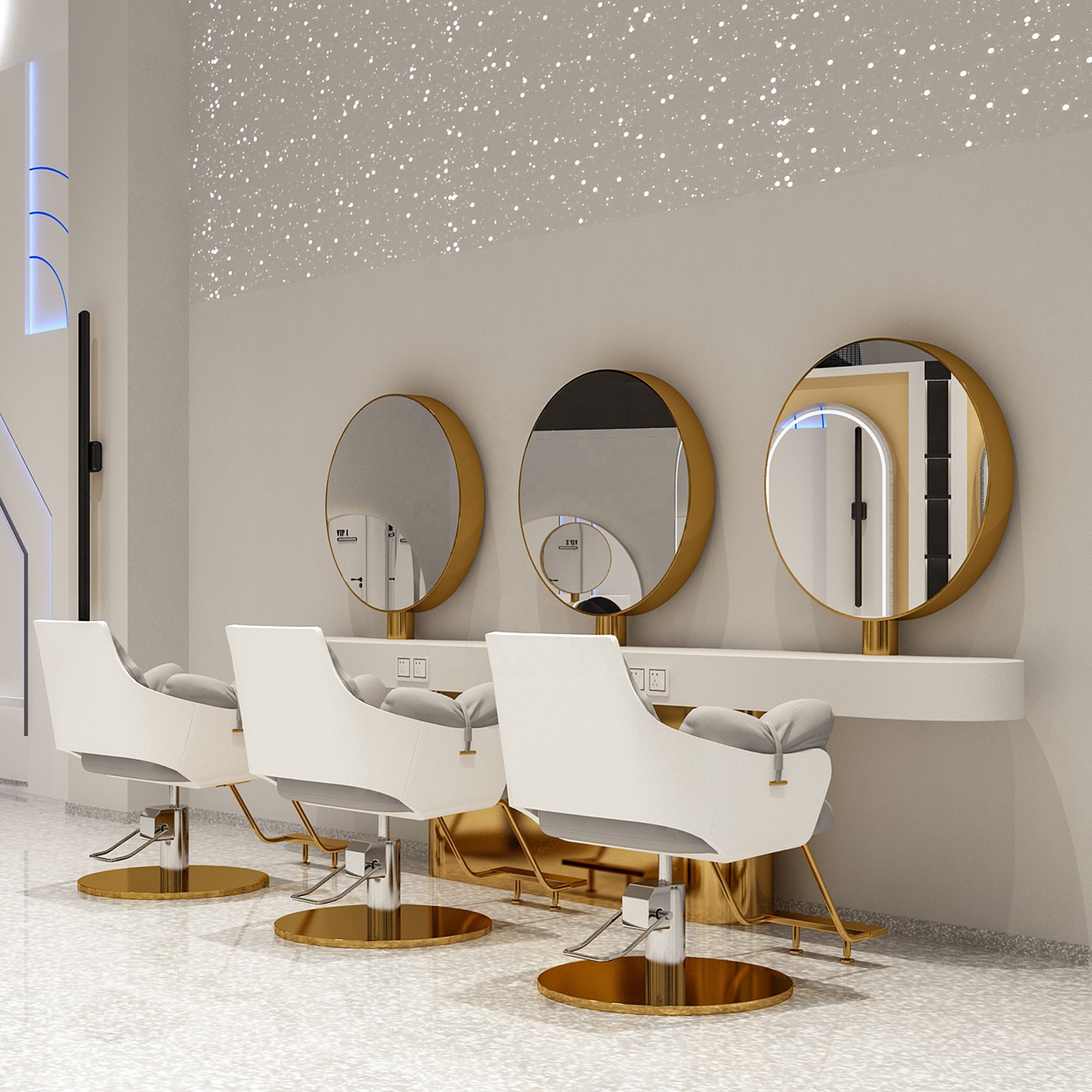 Luxury Light LED Mirror Cabinet Hair Beauty Salon Furniture Barber Station barber chairs double side mirror Station