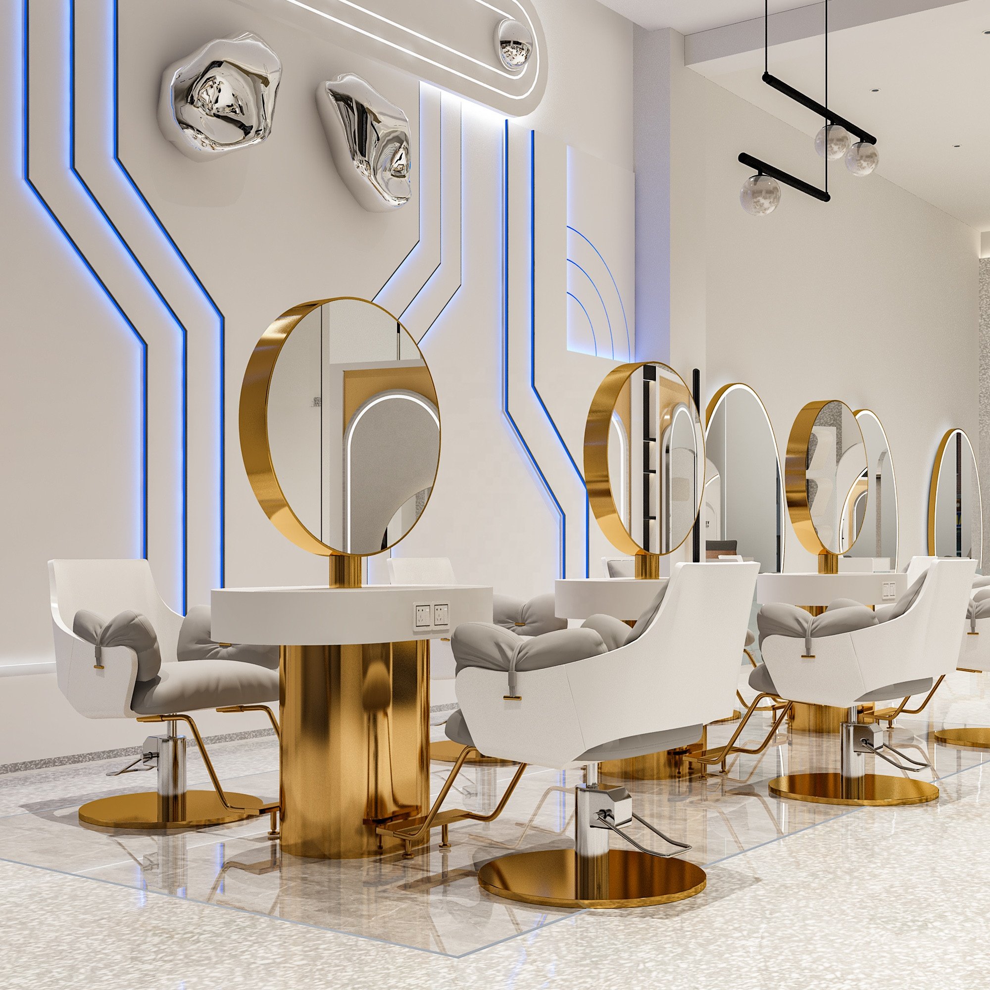 Luxury Light LED Mirror Cabinet Hair Beauty Salon Furniture Barber Station barber chairs double side mirror Station
